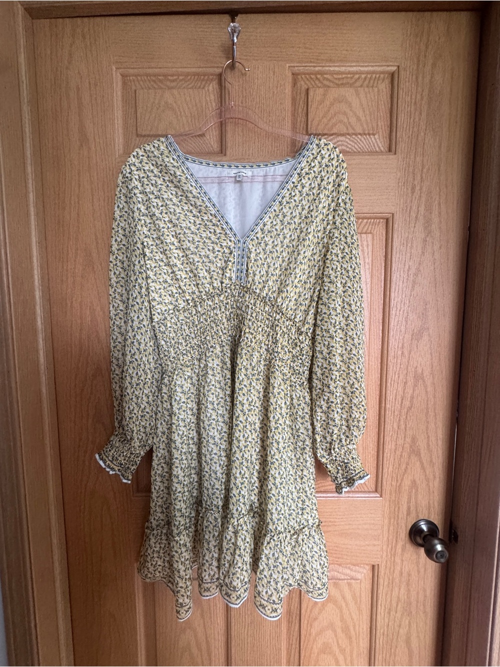 Max Studio Yellow Floral V-Neck Long Sleeve Mini Dress